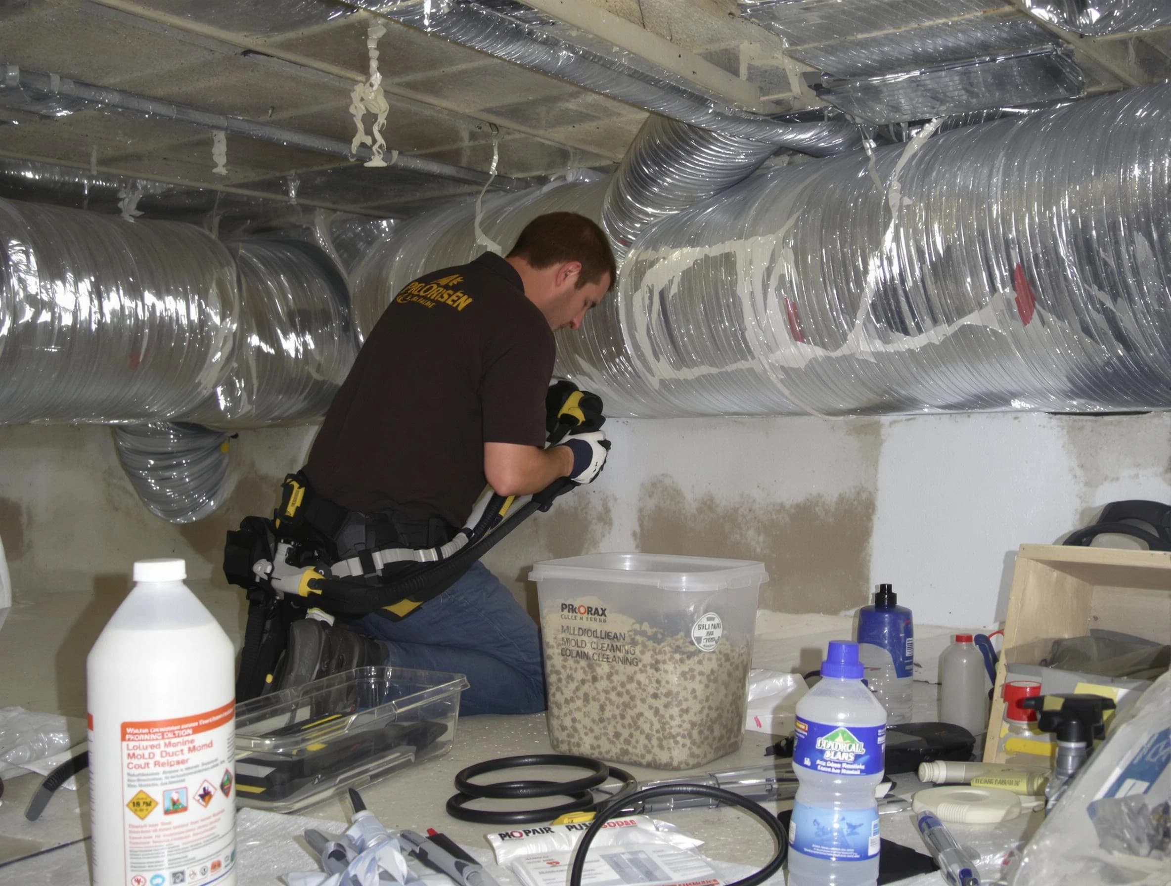 Methuen Town Air Duct Cleaning specialist performing professional mold removal from air ducts in Methuen Town