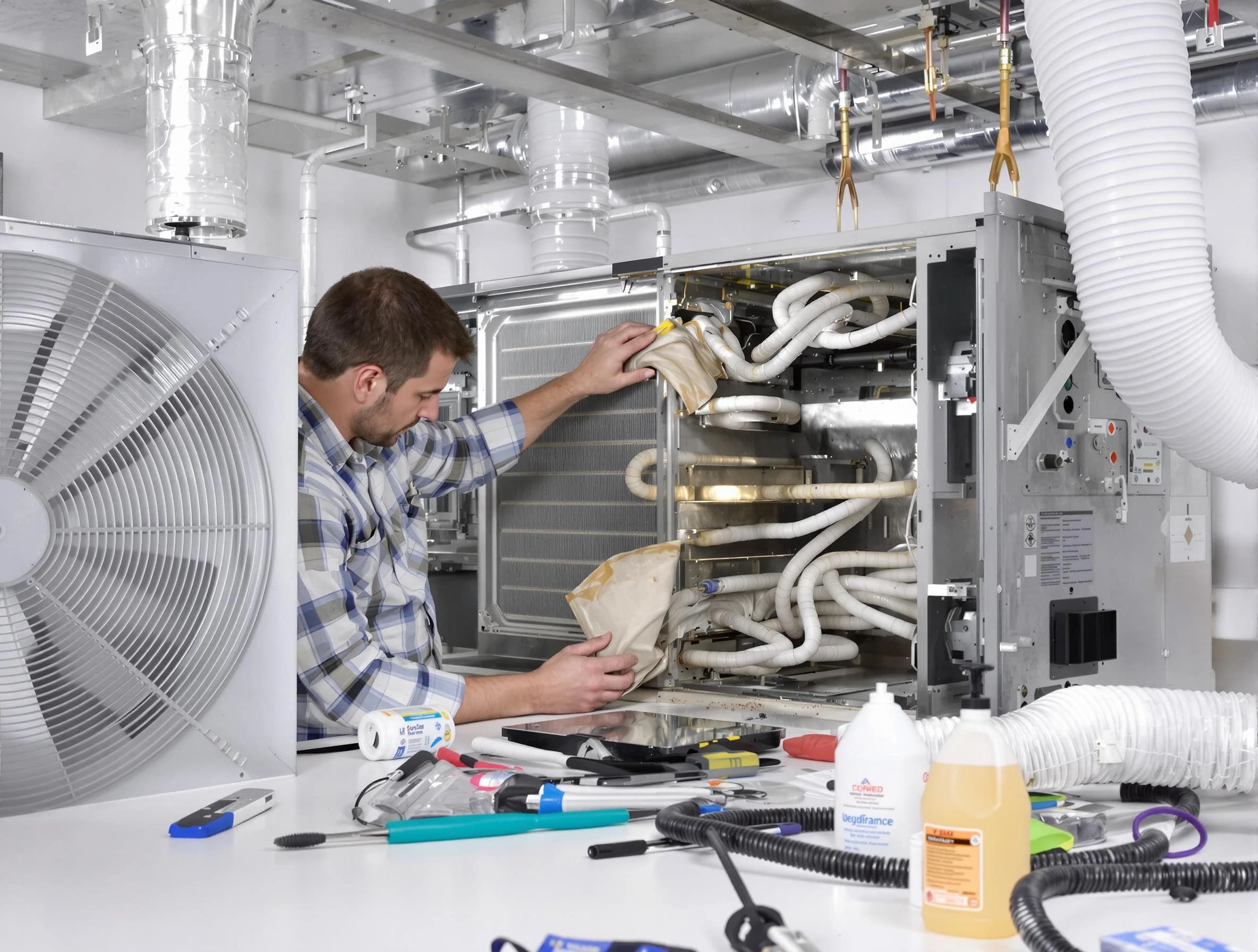 Methuen Town Air Duct Cleaning specialist performing precision AC coil cleaning in Methuen Town