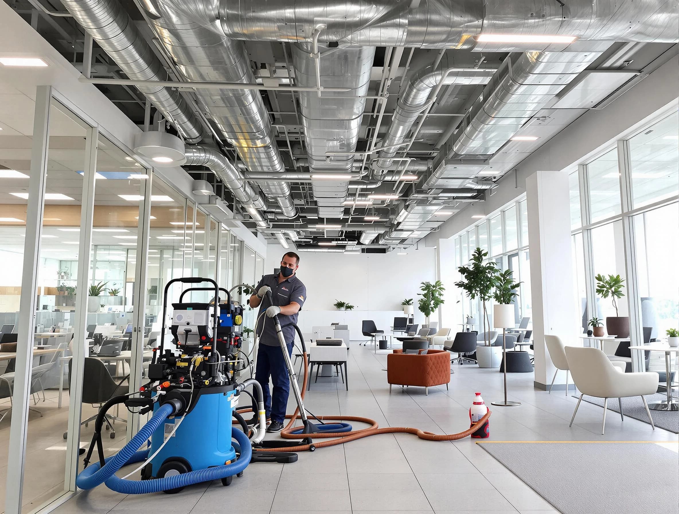 Methuen Town Air Duct Cleaning team conducting comprehensive commercial duct cleaning at a business location in Methuen Town
