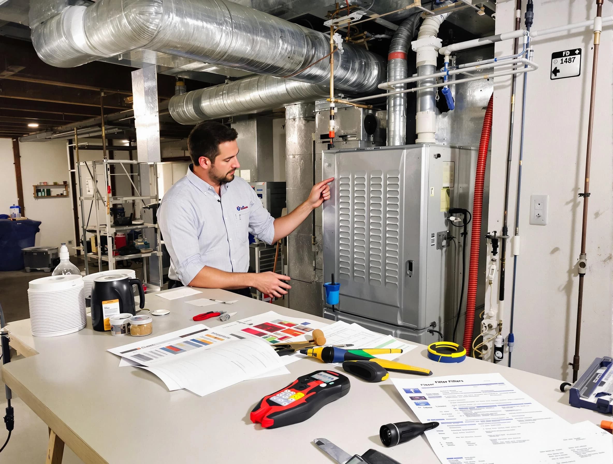 Methuen Town Air Duct Cleaning inspector conducting detailed filter system evaluation using professional diagnostic tools in Methuen Town