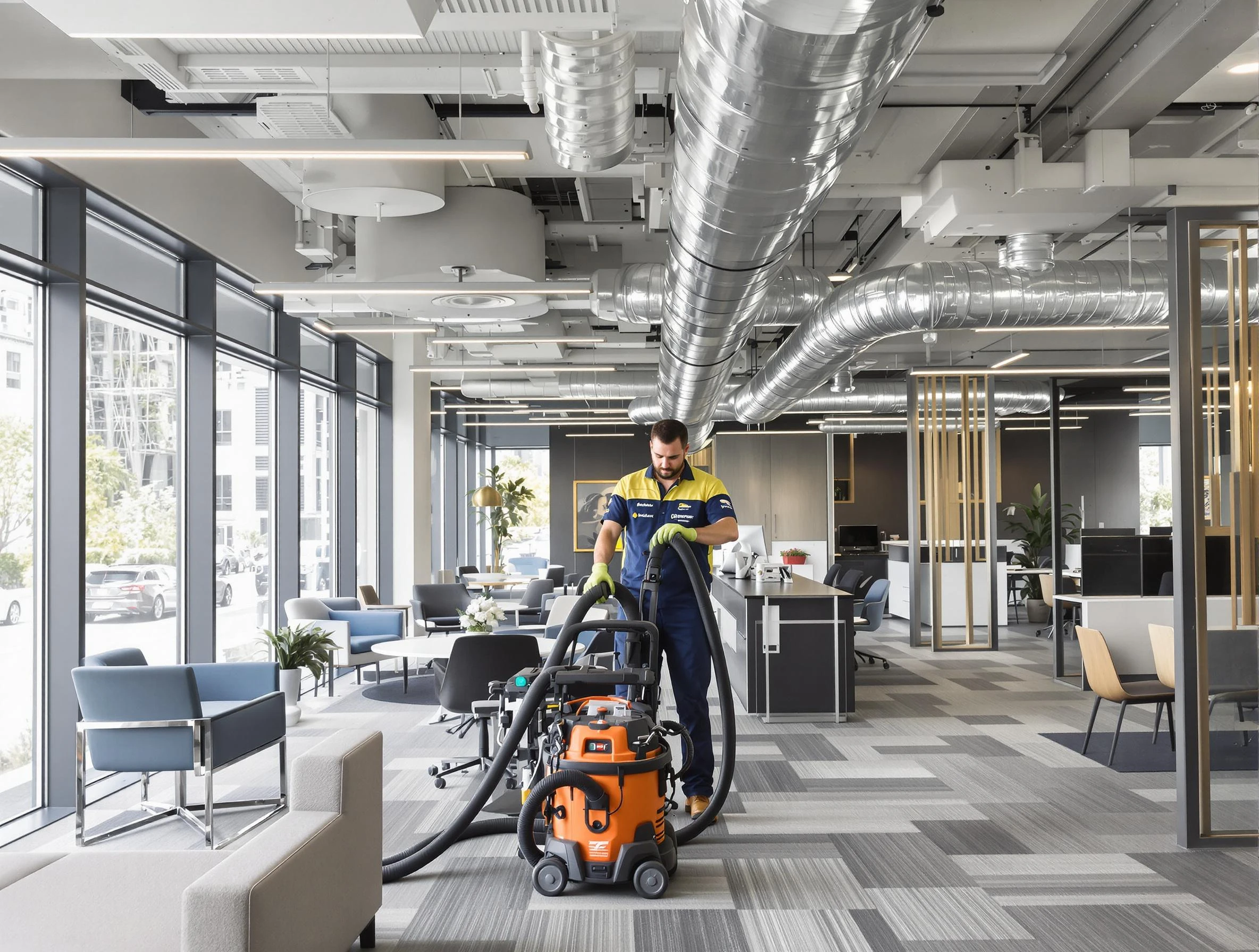 Methuen Town Air Duct Cleaning team performing thorough commercial duct cleaning at a Methuen Town business center
