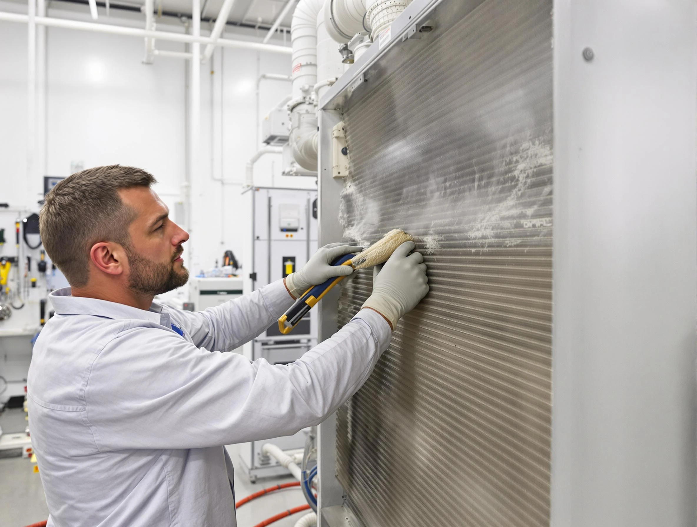 Methuen Town Air Duct Cleaning technician performing precision commercial coil cleaning at a Methuen Town business